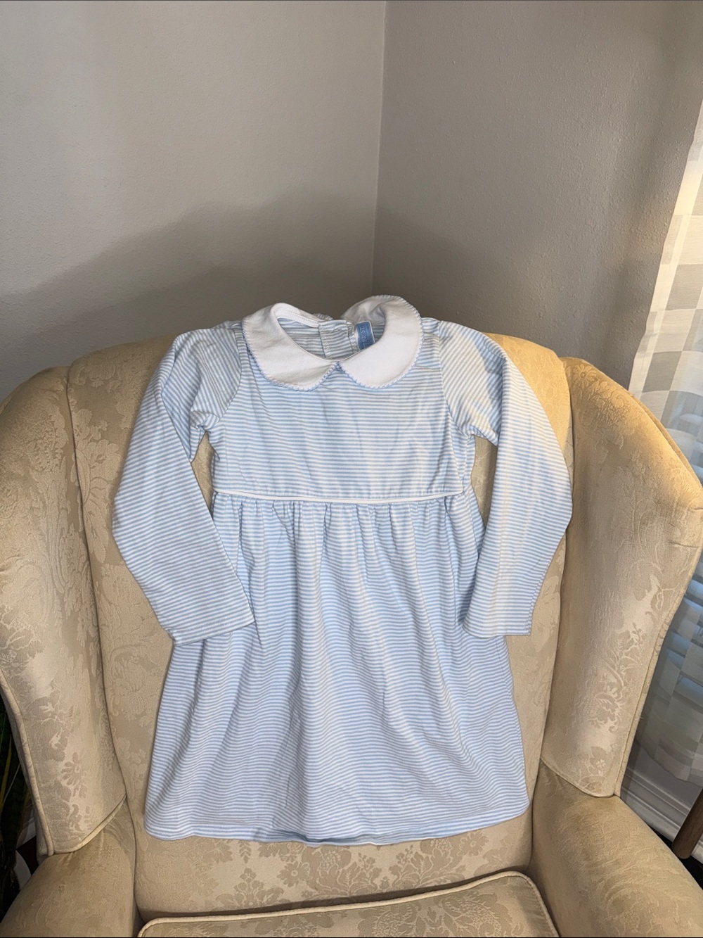 Light Blue Striped Peter Pan Collar Dress for Kids